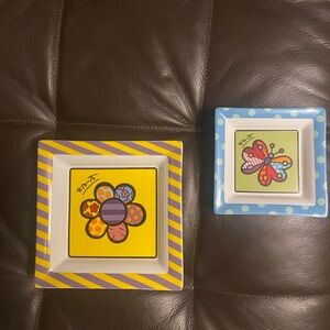 Britto colector 2 square plates Vista Alegre Yellow and Blue Square Plates